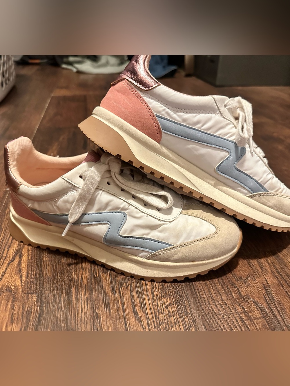 Yellow Box Women's White, Light Blue & Pink Retro Runner Sneakers